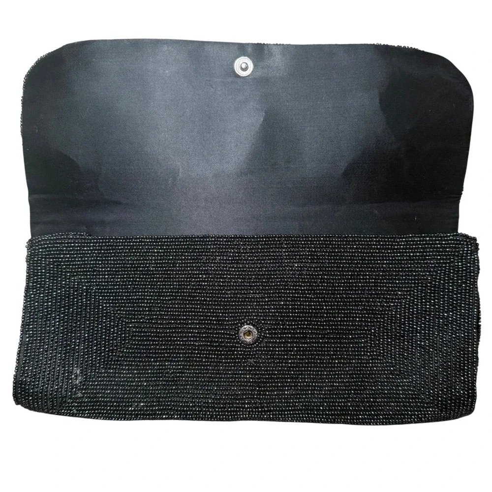 Vintage 50s/60s SchildKraut Japan Black Beaded Evening‎ Clutch Floral Bugle